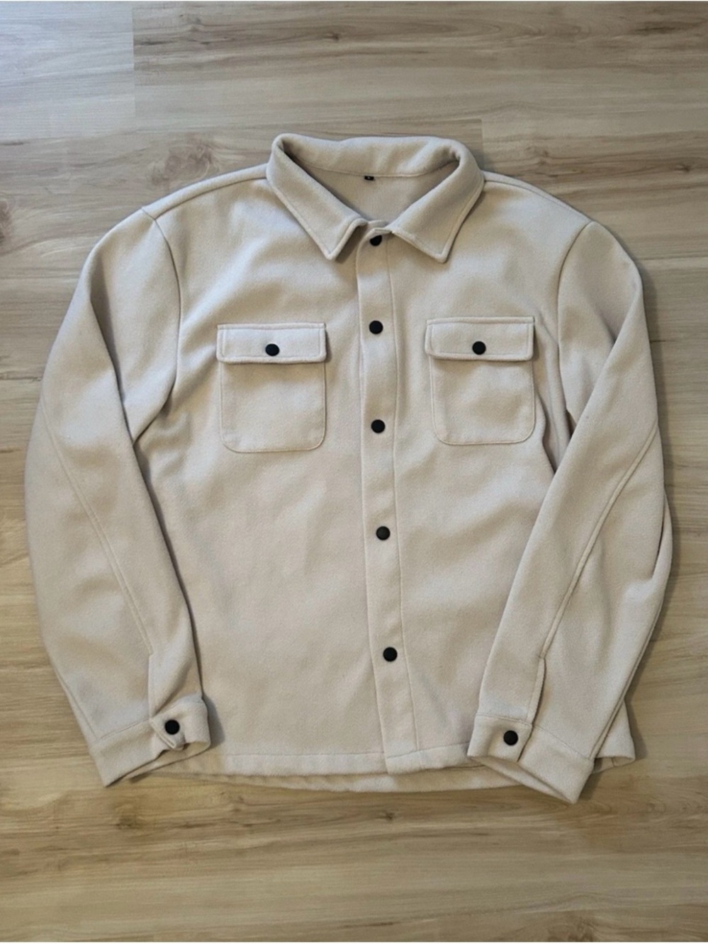 Men's Cream Button-Front Lightweight Fleece Shirt Jacket
